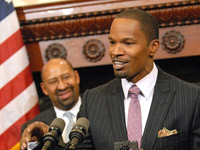 Jamie Foxx and Philadelphia Mayor Michael Nutter at press conference for Law Abiding Citizen